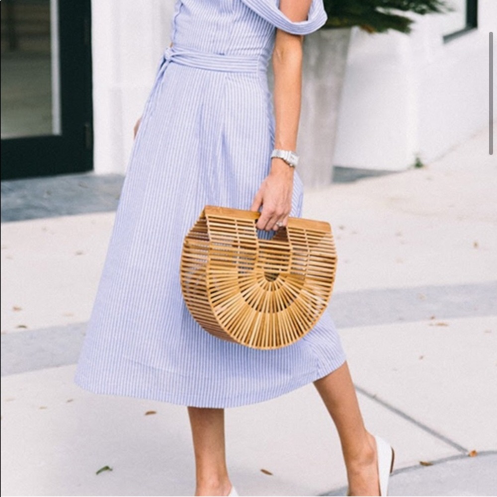 Half moon bamboo slat basket handbag - Picture 2 of 6